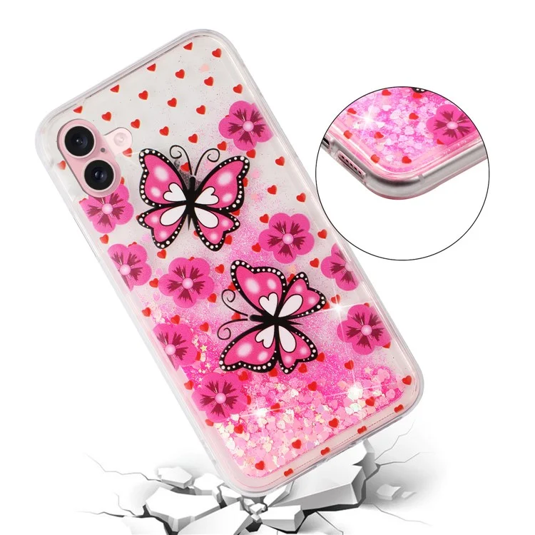 Для Iphone 16 Plus Case Floating Quicksand Pattern Soft Tpu Back Cover - Красные Бабочки