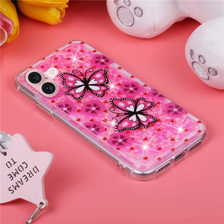 Для Iphone 16 Plus Case Floating Quicksand Pattern Soft Tpu Back Cover - Красные Бабочки