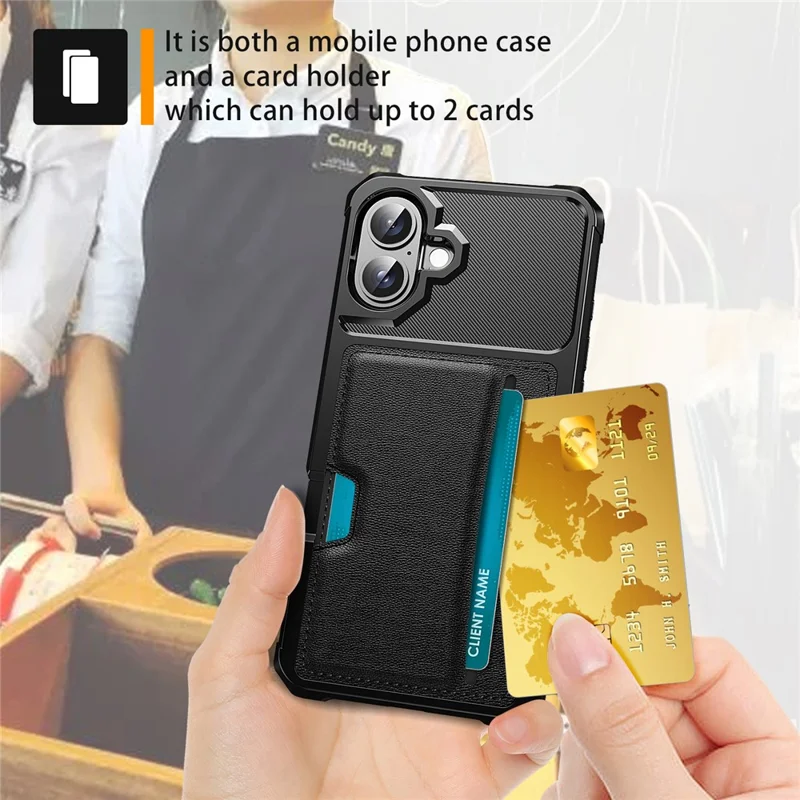 For iPhone 16 Plus Case Card Slot Leather+TPU Defender Phone Cover