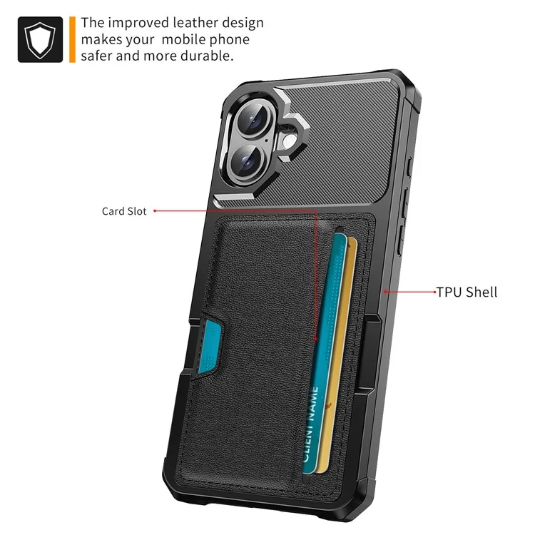 For iPhone 16 Case Card Slot Leather+TPU Defender Phone Cover
