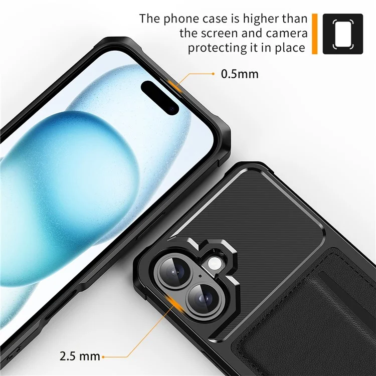 For iPhone 16 Case Card Slot Leather+TPU Defender Phone Cover