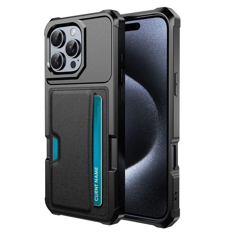 For iPhone 16 Pro Case Card Slot Leather+TPU Defender Phone Cover