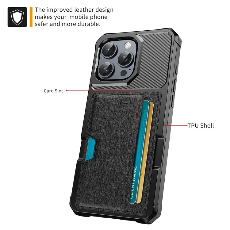 For iPhone 16 Pro Case Card Slot Leather+TPU Defender Phone Cover