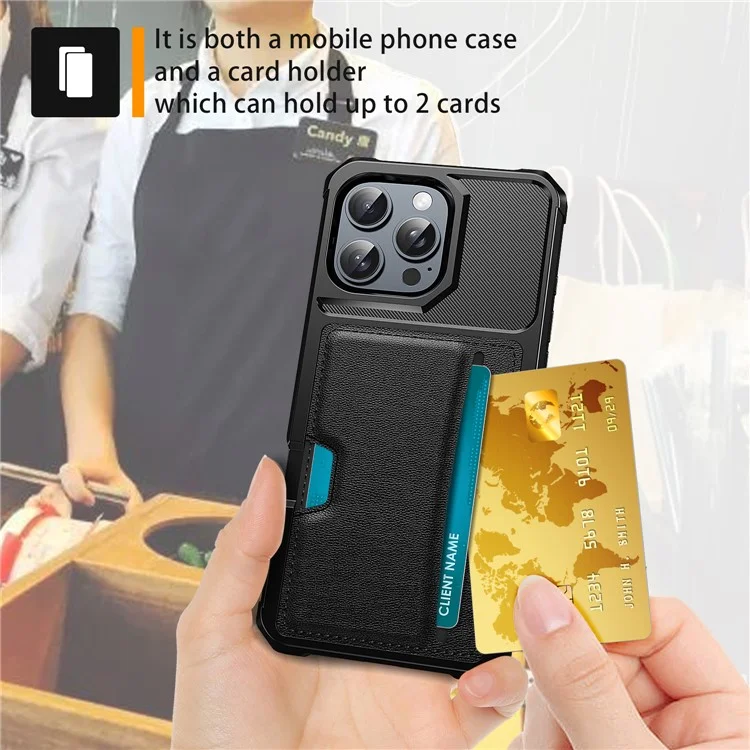 For iPhone 16 Pro Case Card Slot Leather+TPU Defender Phone Cover