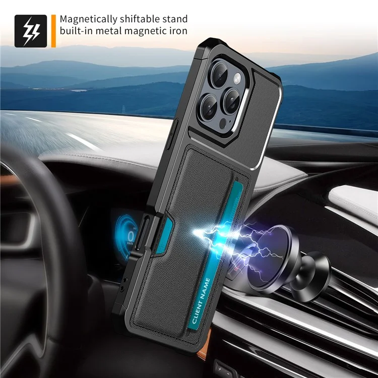 For iPhone 16 Pro Case Card Slot Leather+TPU Defender Phone Cover
