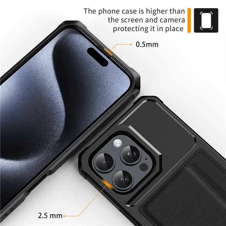 For iPhone 16 Pro Case Card Slot Leather+TPU Defender Phone Cover
