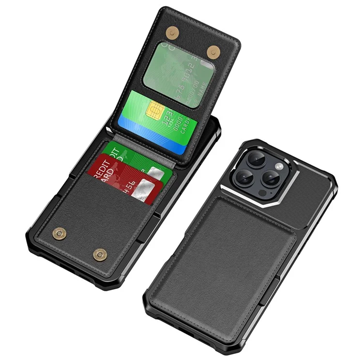 Per Iphone 16 Pro Case Case Slot Kickstand Poch PU+TPU - Nero
