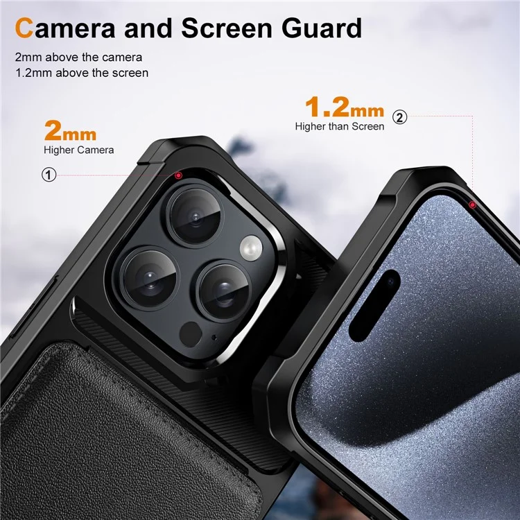 Per Iphone 16 Pro Case Case Slot Kickstand Poch PU+TPU - Nero