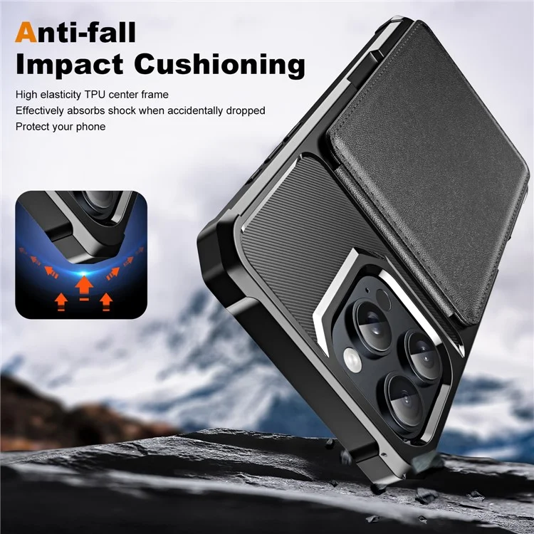 Per Iphone 16 Pro Case Case Slot Kickstand Poch PU+TPU - Nero