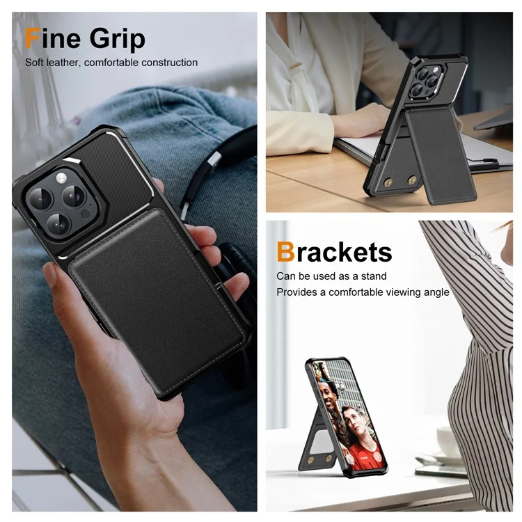 Per Iphone 16 Pro Case Case Slot Kickstand Poch PU+TPU - Nero