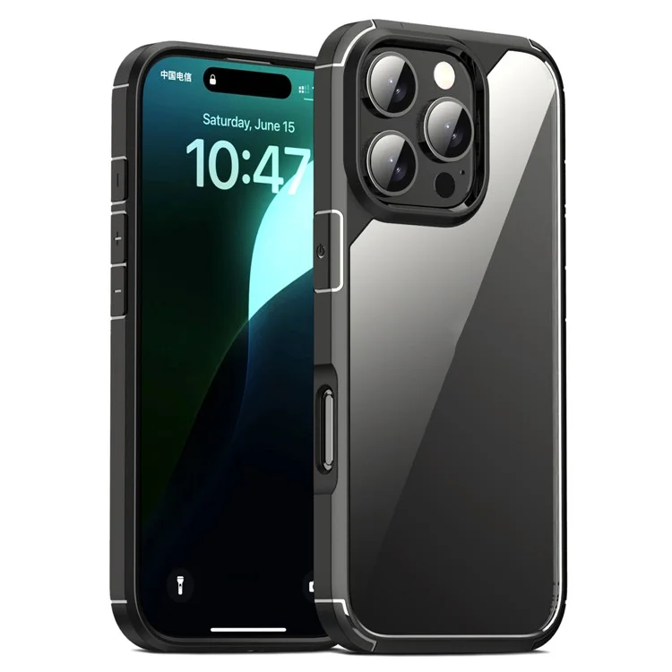Série D'armure de Défense Pour Iphone 16 Pro Max Case Anti-Scratch Tpu + pc Clear Back Shell - Noir