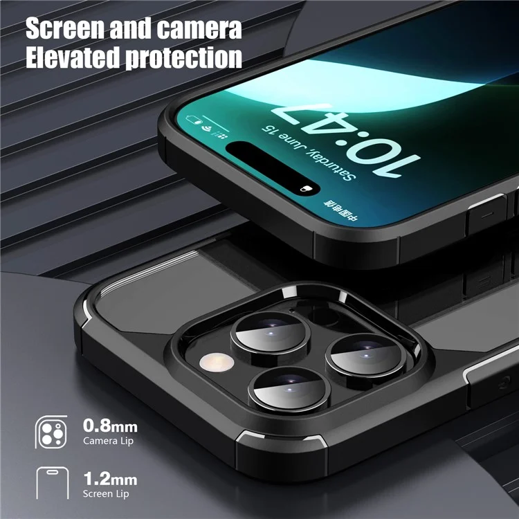 Série D'armure de Défense Pour Iphone 16 Pro Max Case Anti-Scratch Tpu + pc Clear Back Shell - Noir