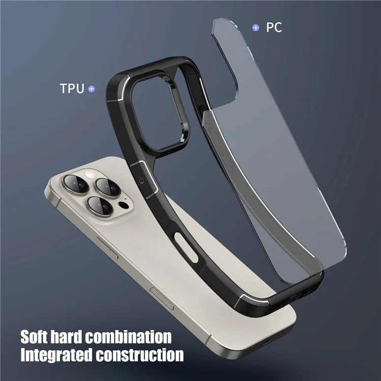 Série D'armure de Défense Pour Iphone 16 Pro Max Case Anti-Scratch Tpu + pc Clear Back Shell - Noir