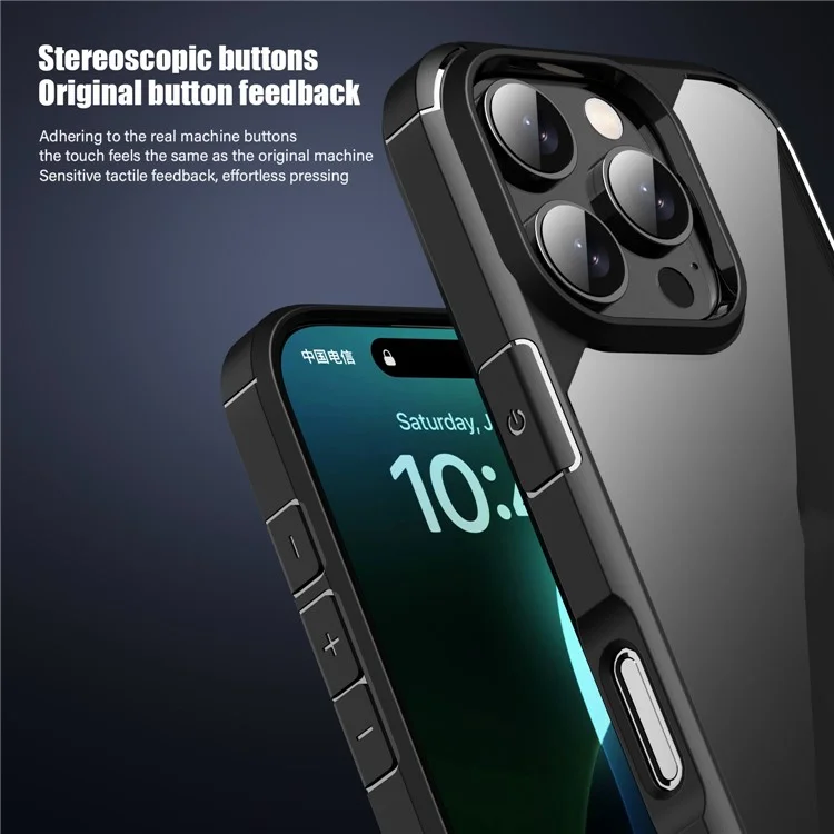 Série D'armure de Défense Pour Iphone 16 Pro Max Case Anti-Scratch Tpu + pc Clear Back Shell - Noir