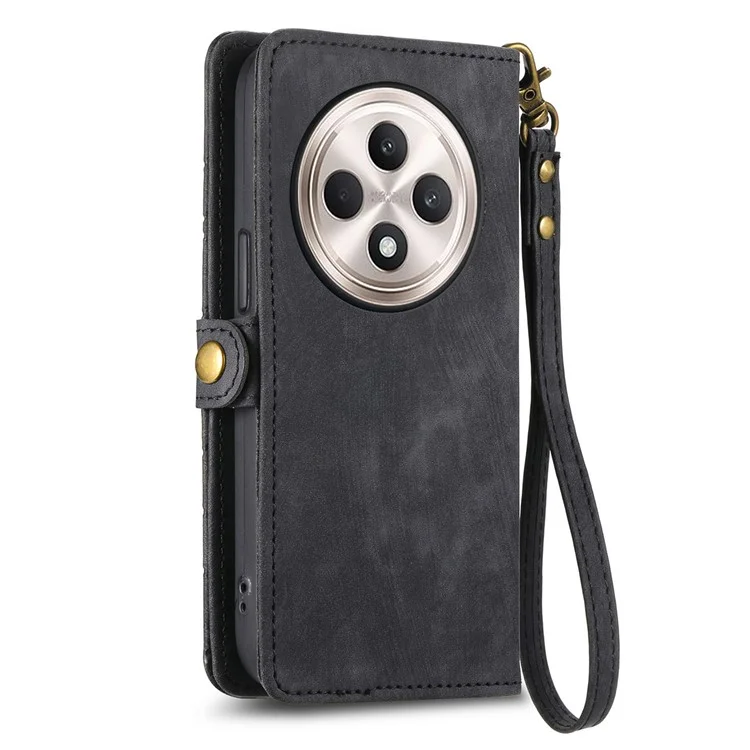 Per Oppo Reno12 F 5G Case Zipper Wallet Geometry Lines Cover Del Telefono in Pelle - Nero