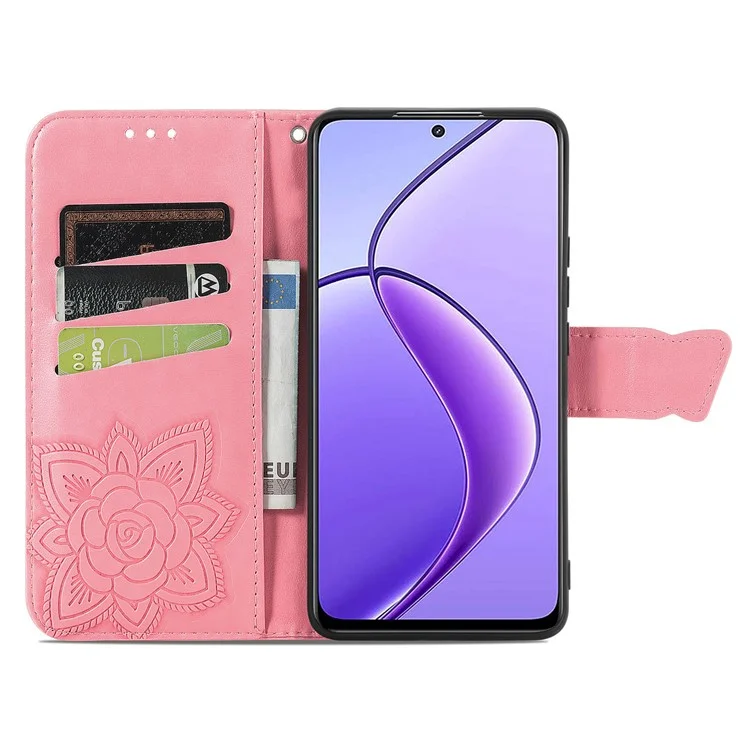 For Oppo Reno12 F 5G Case PU Leather Wallet Phone Cover Butterfly Pattern - Pink