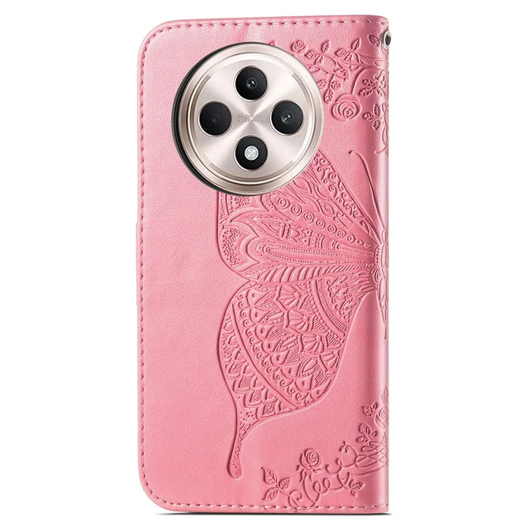 For Oppo Reno12 F 5G Case PU Leather Wallet Phone Cover Butterfly Pattern - Pink