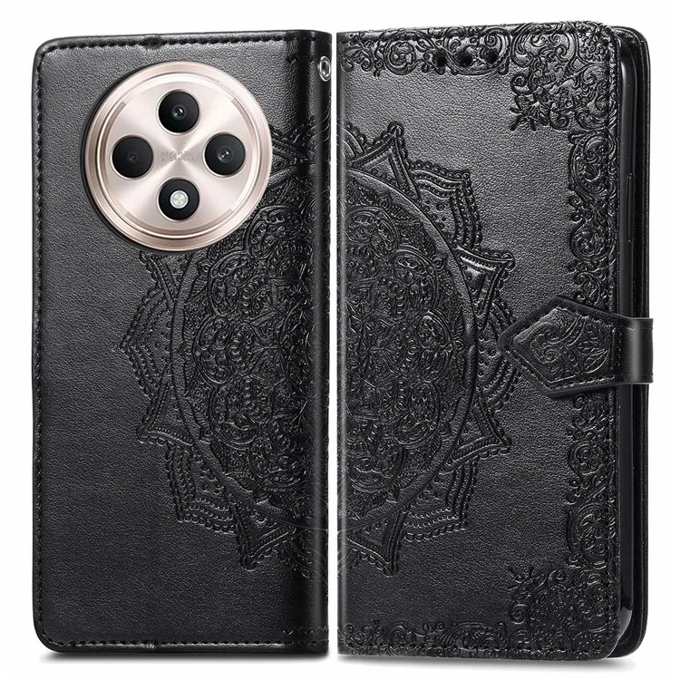 For Oppo Reno12 F 5G Wallet Case Mandala Flower Leather Phone Cover Stand View - Black