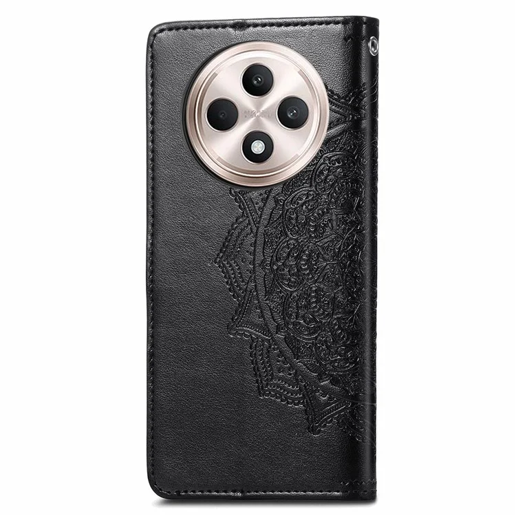 For Oppo Reno12 F 5G Wallet Case Mandala Flower Leather Phone Cover Stand View - Black