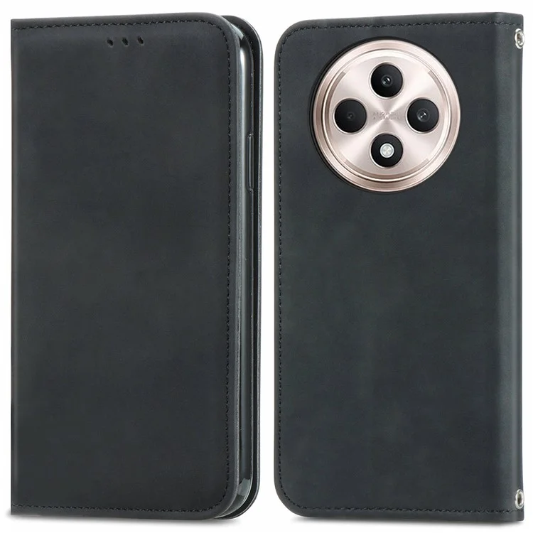 For Oppo Reno12 F 5G Leather Case with Card Holder Magnetic Absorption Phone Cover - Black