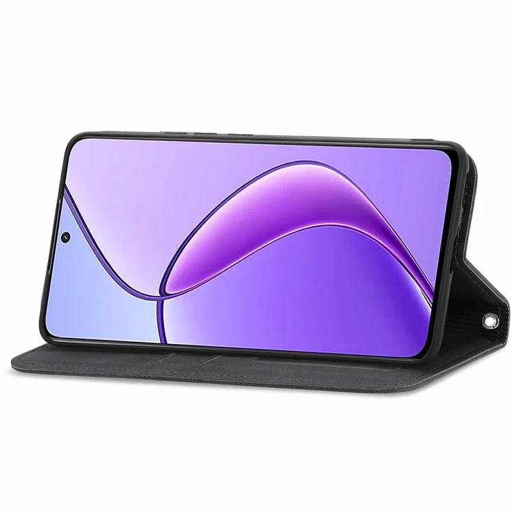 For Oppo Reno12 F 5G Leather Case with Card Holder Magnetic Absorption Phone Cover - Black