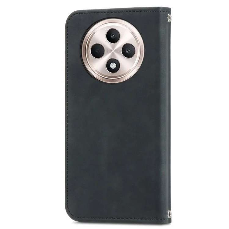 For Oppo Reno12 F 5G Leather Case with Card Holder Magnetic Absorption Phone Cover - Black