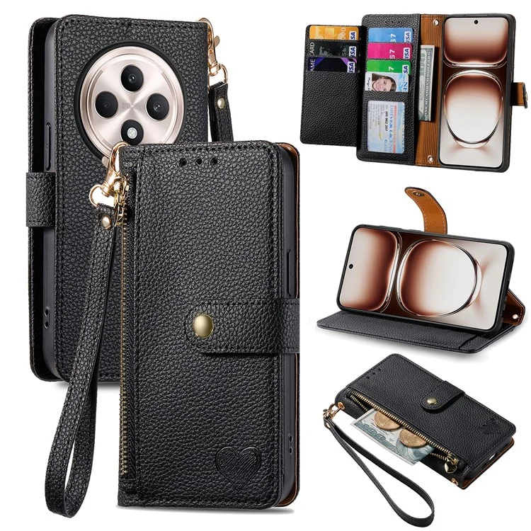For Oppo Reno12 F 5G Case RFID Blocking Zipper Pocket Leather Wallet Phone Cover - Black