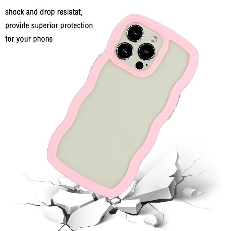 For iPhone 16 Pro Max Case Wavy Edge Design PC + TPU Shockproof Phone Cover - Pink