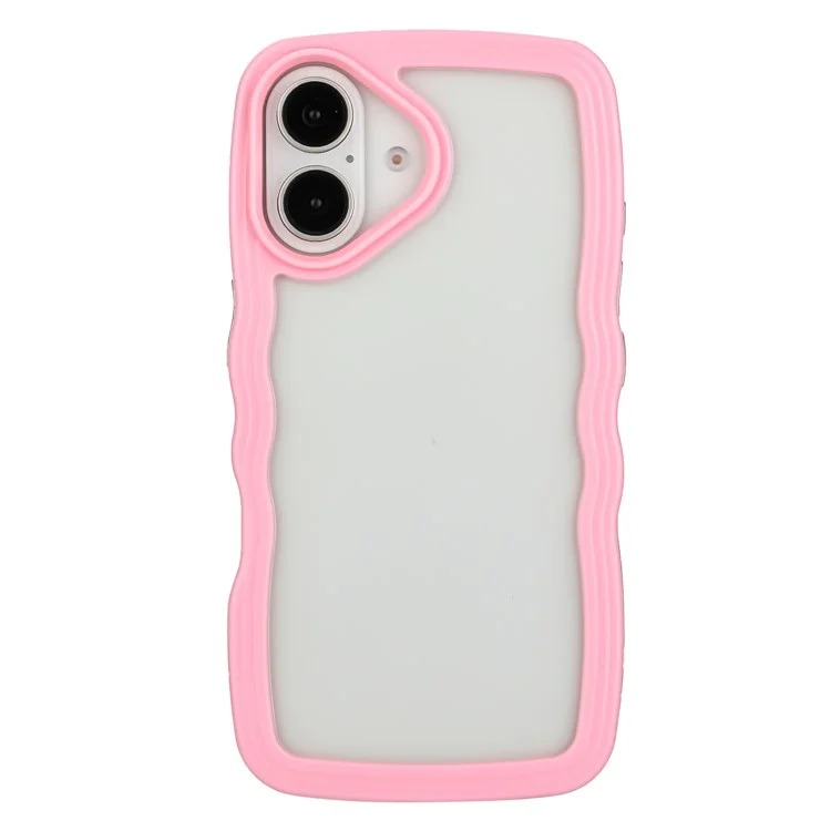 Para Iphone 16 Estojo Wavy Edge Design PC + TPU Choque à Prova de Choque Tampa - Rosa