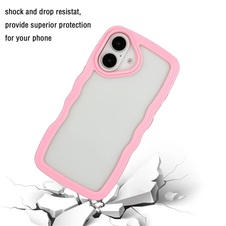 Para Iphone 16 Estojo Wavy Edge Design PC + TPU Choque à Prova de Choque Tampa - Rosa