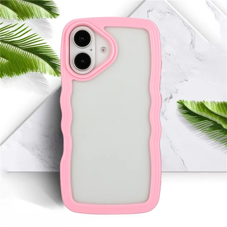 Para Iphone 16 Estojo Wavy Edge Design PC + TPU Choque à Prova de Choque Tampa - Rosa
