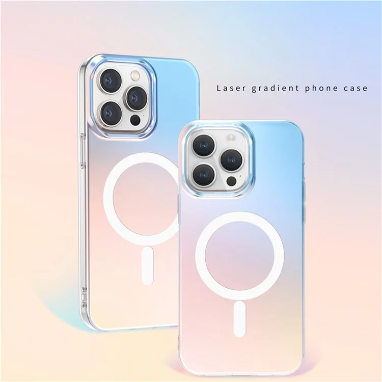 For iPhone 15 Pro Case Compatible with MagSafe Laser Gradient Effect TPU+PC Phone Cover