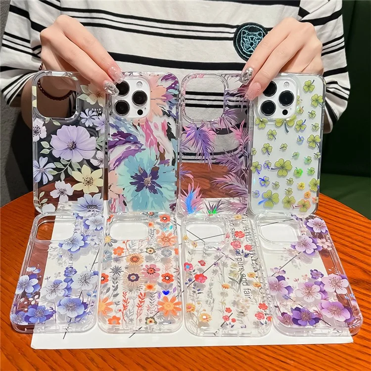 Pour Iphone 15 Pro Max Case IMD Floral Pattern Tpu + pc Protective Téléphone Cover - F4