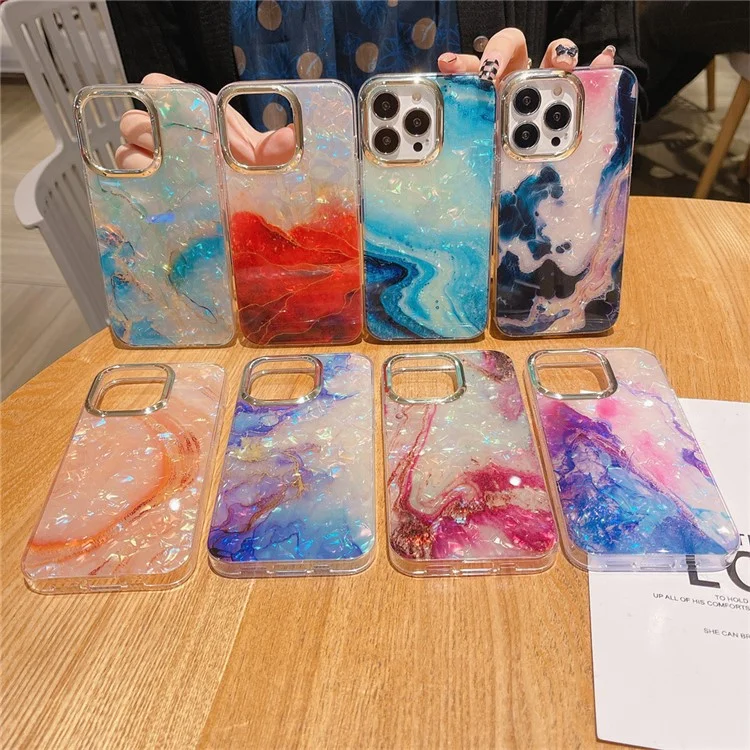 For iPhone 15 Pro Max Case IMD Marble Shell Pattern TPU+PC Phone Cover - Style 8