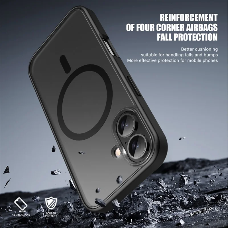 For iPhone 16 Plus hoesje mat glans PC+TPU telefoonhoes compatibel met MagSafe - Zwart