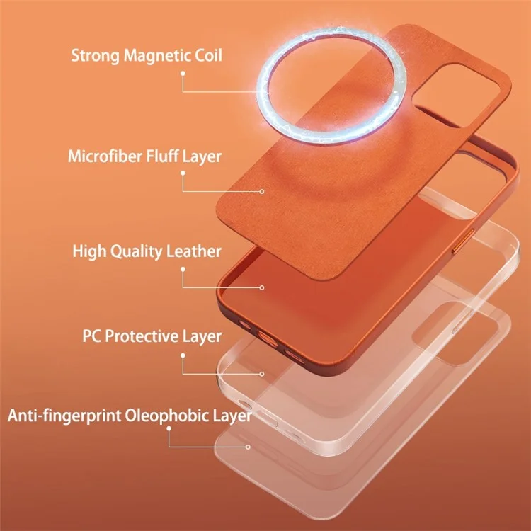 Étui de protection QIALINO pour iPhone 14, étui magnétique antichoc en cuir véritable avec revêtement, coque de téléphone en PC anti-chute - Marron