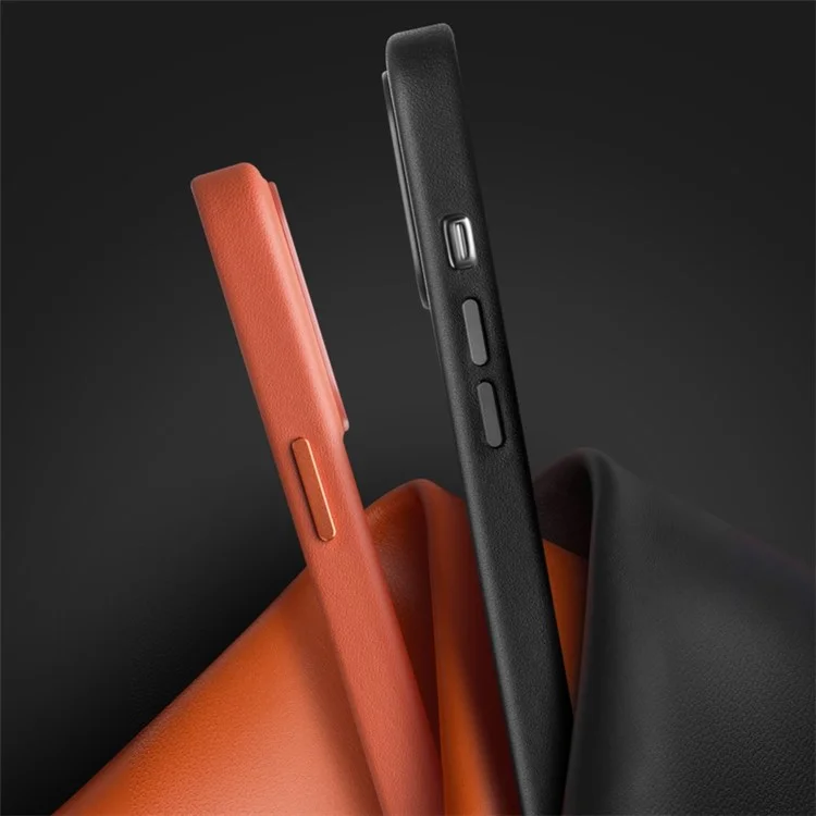 Étui de protection QIALINO pour iPhone 14, étui magnétique antichoc en cuir véritable avec revêtement, coque de téléphone en PC anti-chute - Marron