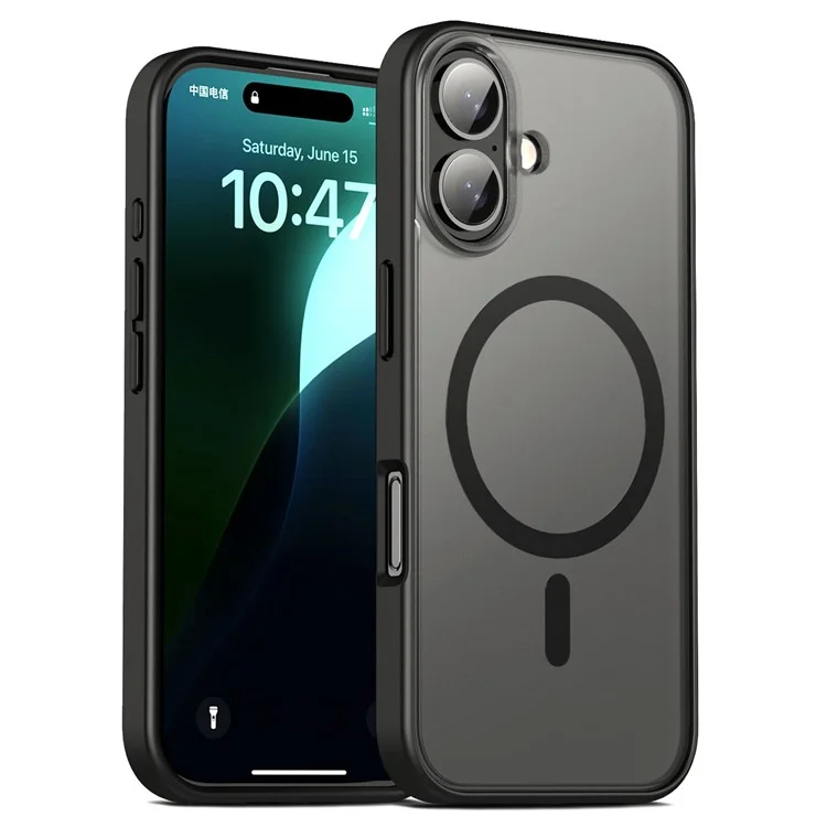 For iPhone 16 Case Matte PC+TPU Phone Cover Compatible with MagSafe - Schwarz
