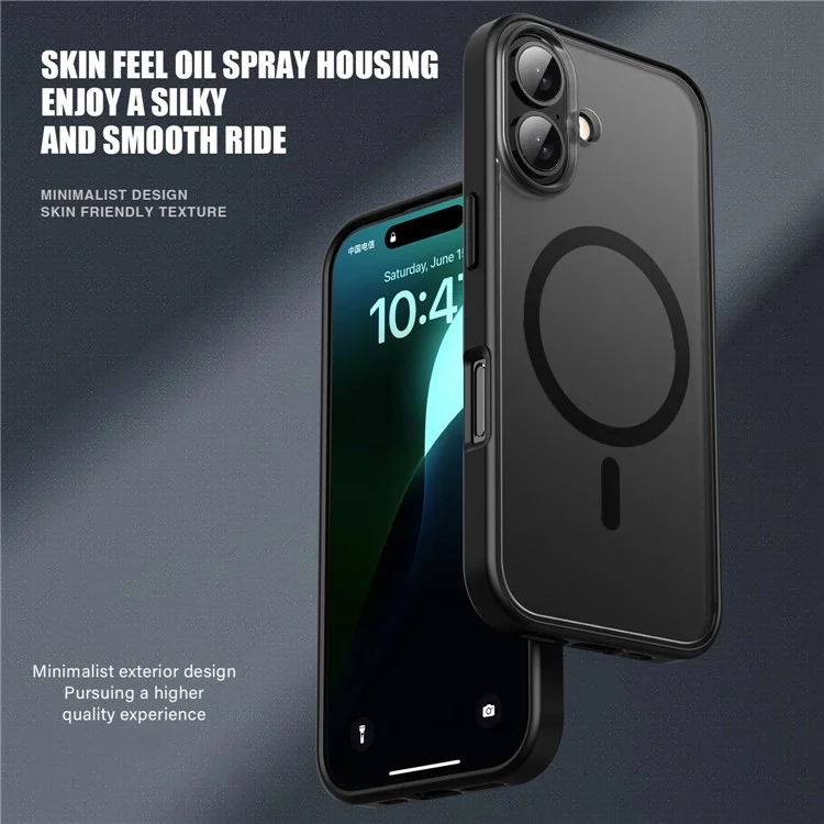 For iPhone 16 Case Matte PC+TPU Phone Cover Compatible with MagSafe - Schwarz
