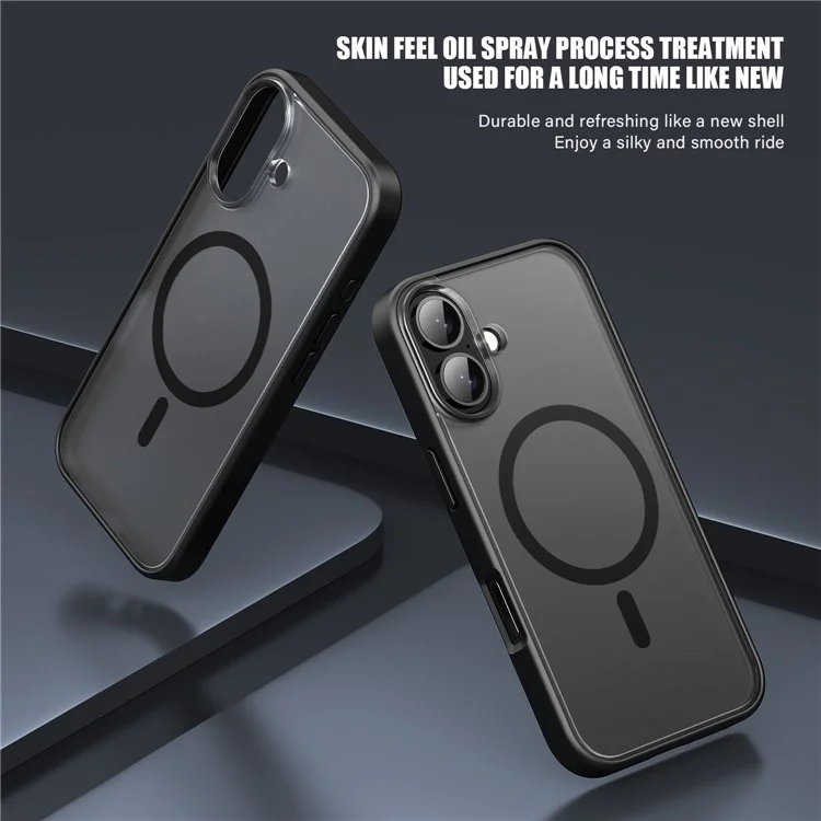 For iPhone 16 Case Matte PC+TPU Phone Cover Compatible with MagSafe - Schwarz