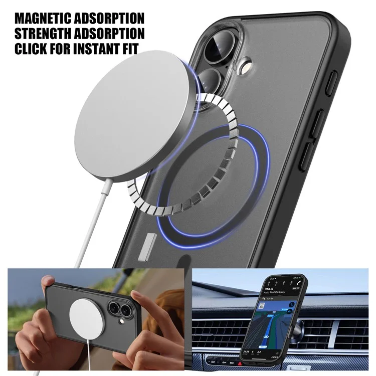For iPhone 16 Case Matte PC+TPU Phone Cover Compatible with MagSafe - Schwarz