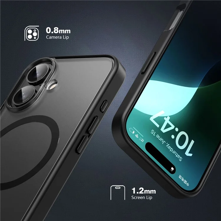 For iPhone 16 Case Matte PC+TPU Phone Cover Compatible with MagSafe - Schwarz