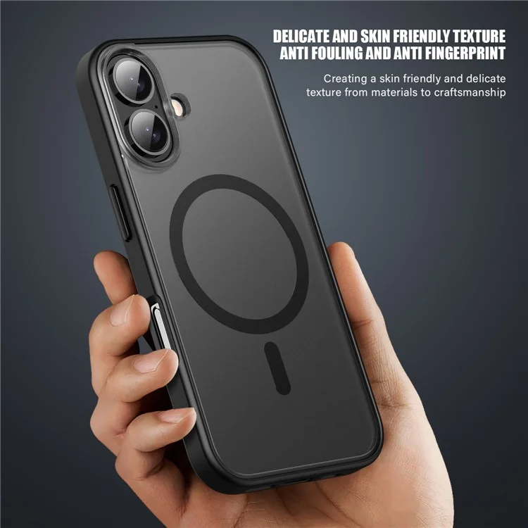 For iPhone 16 Case Matte PC+TPU Phone Cover Compatible with MagSafe - Schwarz