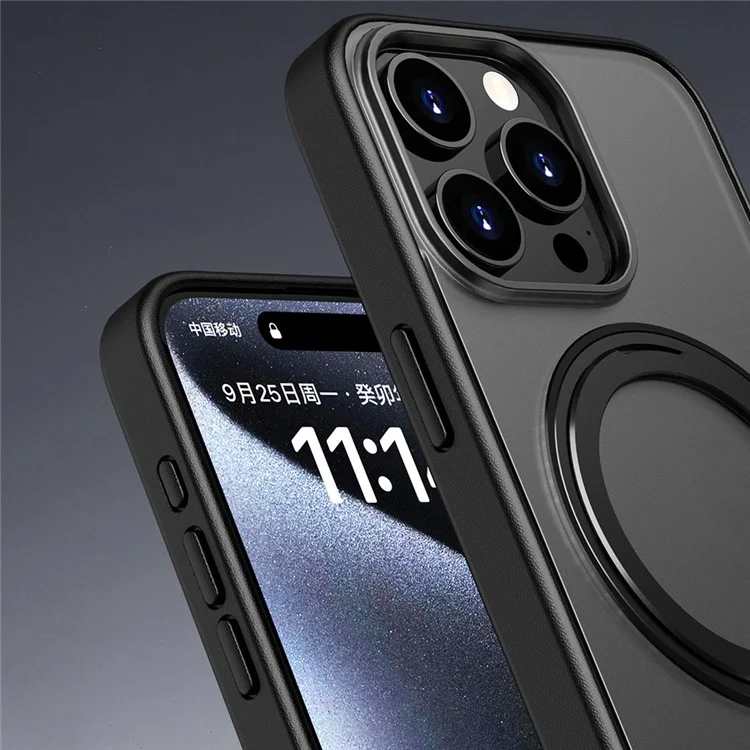 Para Iphone 15 Pro Case Compatible Con Magsafe PC+TPU Telep Cover Portada Kickstand - Negro Transparente