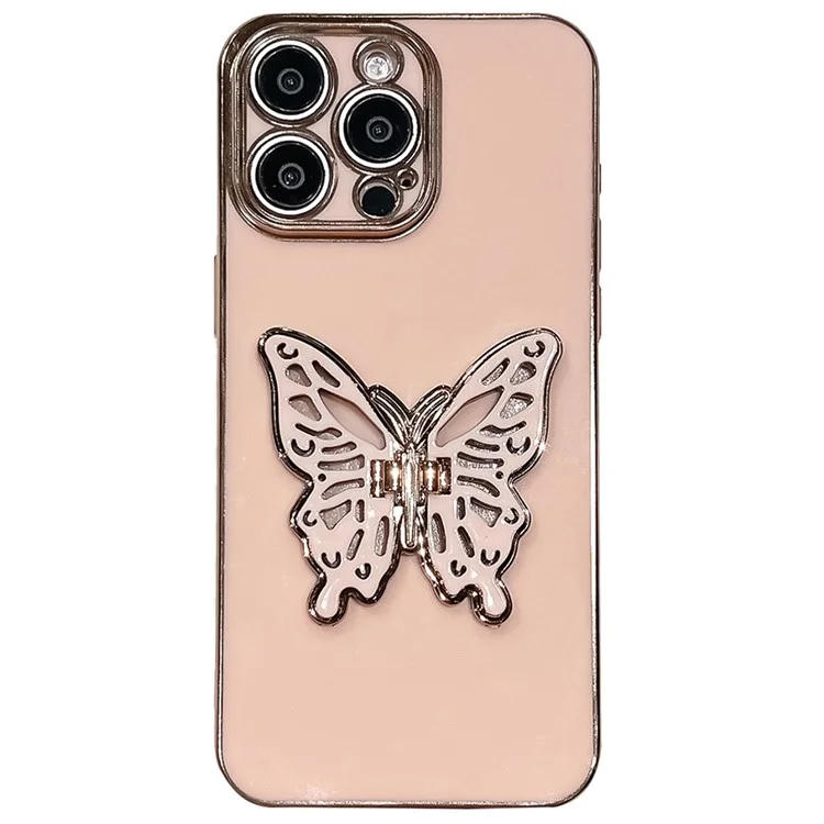 Para Iphone 16 Pro Case Butterfly Kickstand TPU Electroplating Telephip Cover - Rosa