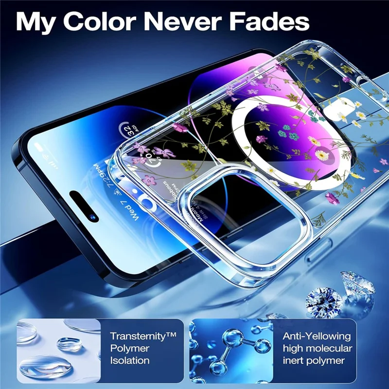 For iPhone 16 Pro Case Flower Series TPU+PC Phone Cover Compatible with MagSafe - Transparent