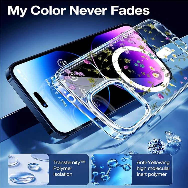For iPhone 16 Pro Max Case Flower Series TPU+PC Phone Cover Compatible with MagSafe - Transparent