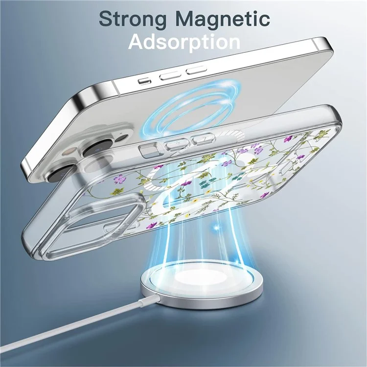 For iPhone 16 Pro Max Case Flower Series TPU+PC Phone Cover Compatible with MagSafe - Transparent
