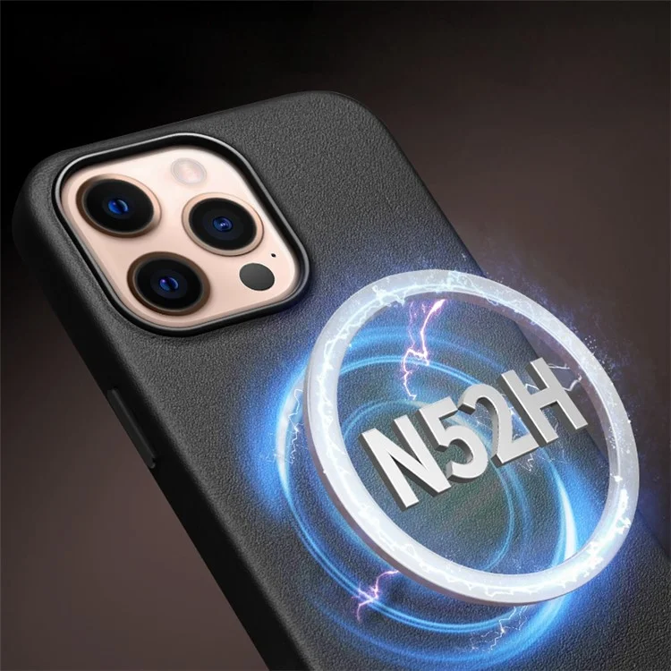 Caixa de Telefone Magnético Qialino Para Iphone 14 Pro Max Protetor Anti-queda de Capa de Couro Genuíno Revestido de Choque Revestido de Choque - Preto