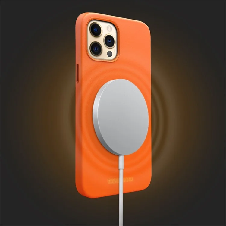 Caixa de Telefone Magnético Qialino Para Iphone 14 Pro Max Protetor Anti-queda de Capa de Couro Genuíno Revestido de Choque Revestido de Choque - Castanho
